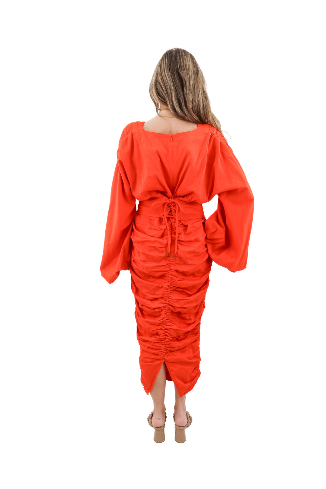 andrea iyamah orange long dress (l; retail $410)