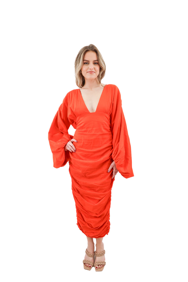 andrea iyamah orange long dress (l; retail $410)