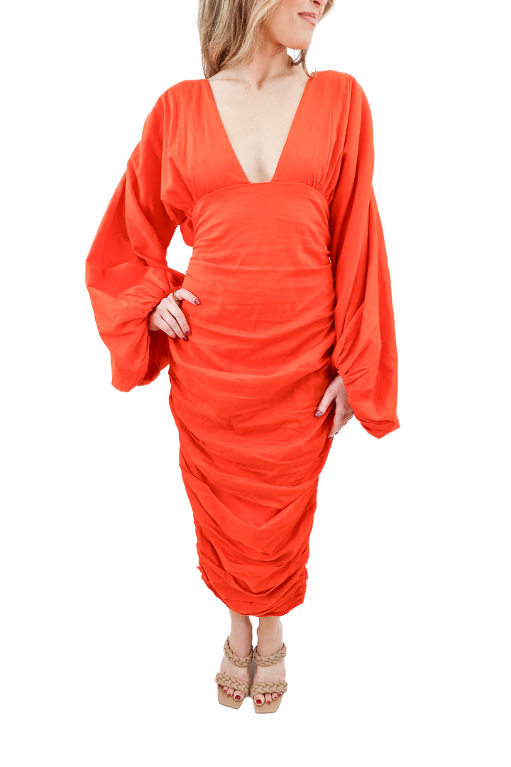 andrea iyamah orange long dress (l; retail $410)