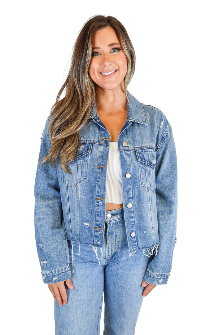 Daze frayed bottom jean jacket (L)