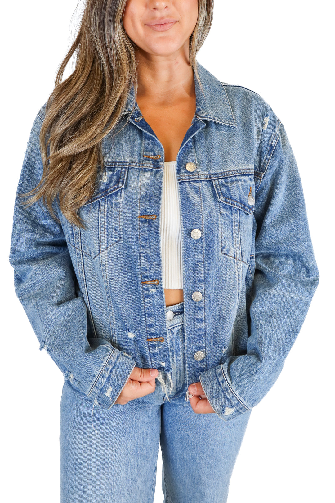 Daze frayed bottom jean jacket (L)