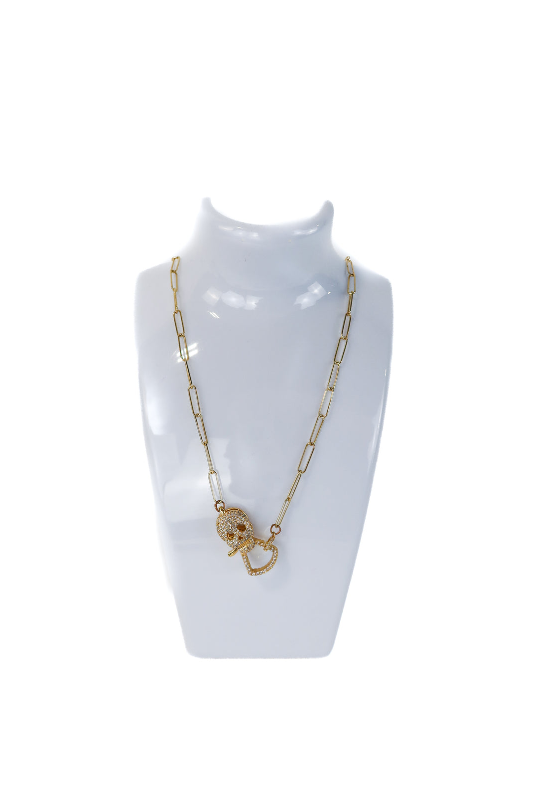 kk gold rhinestone skull necklace