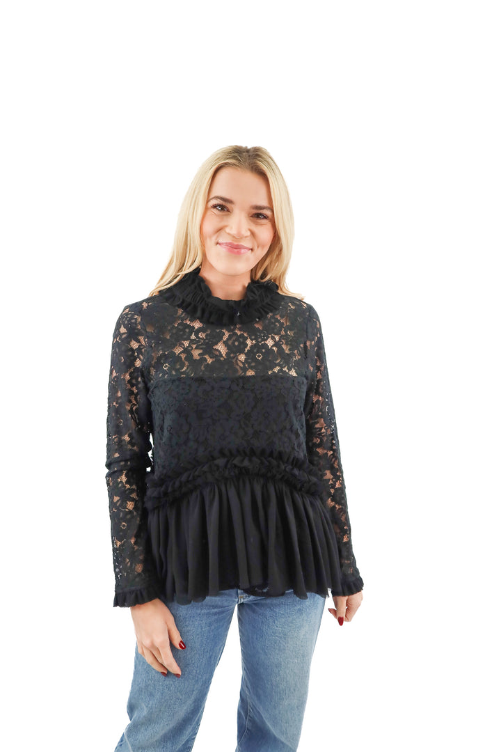 Tuckernuck black mockneck lace long sleeve top (S)