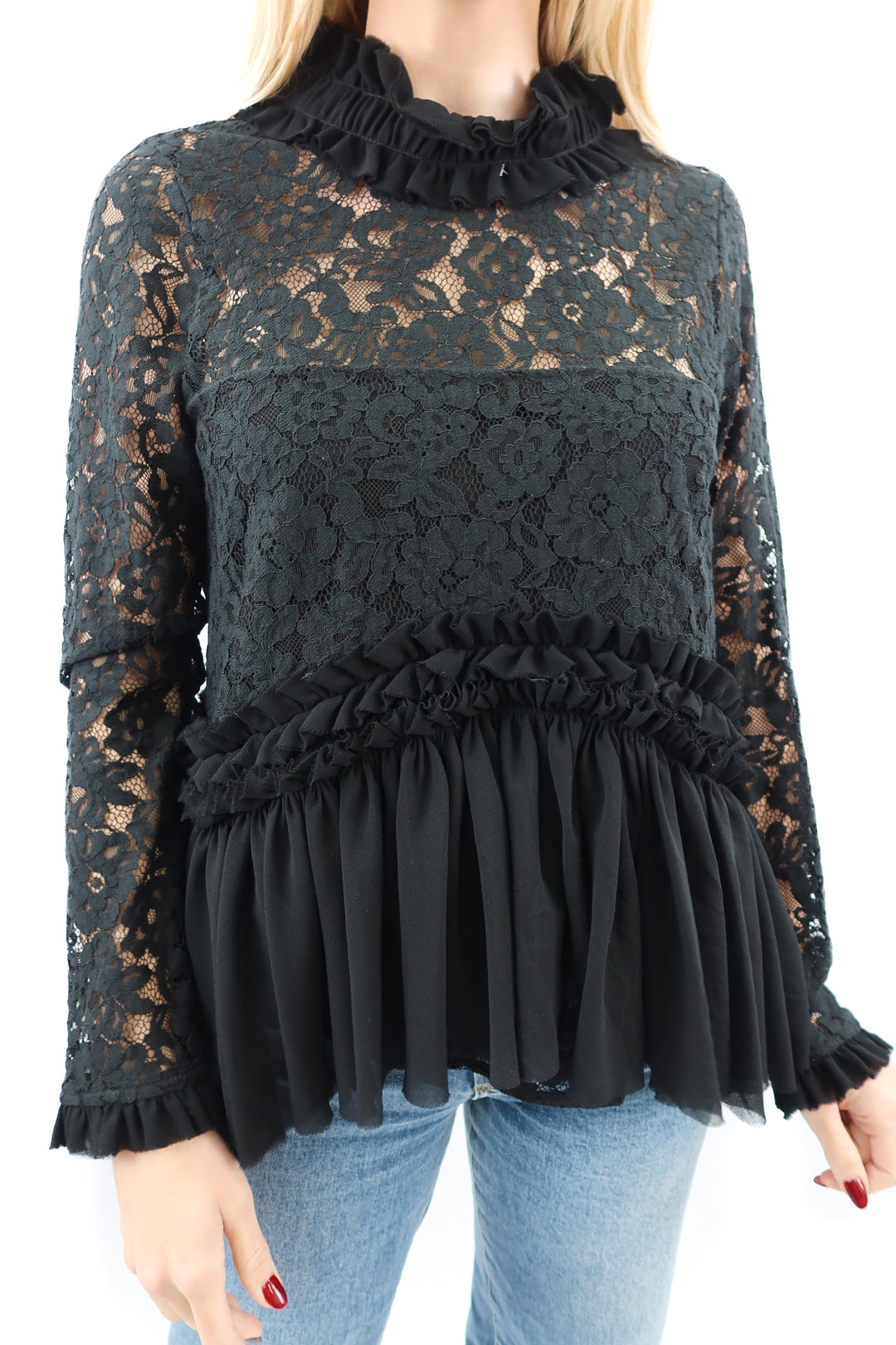 Tuckernuck black mockneck lace long sleeve top (S)