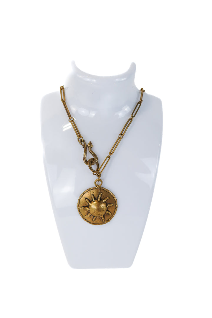 free people gold large sun charm necklace NWT (retails $238)