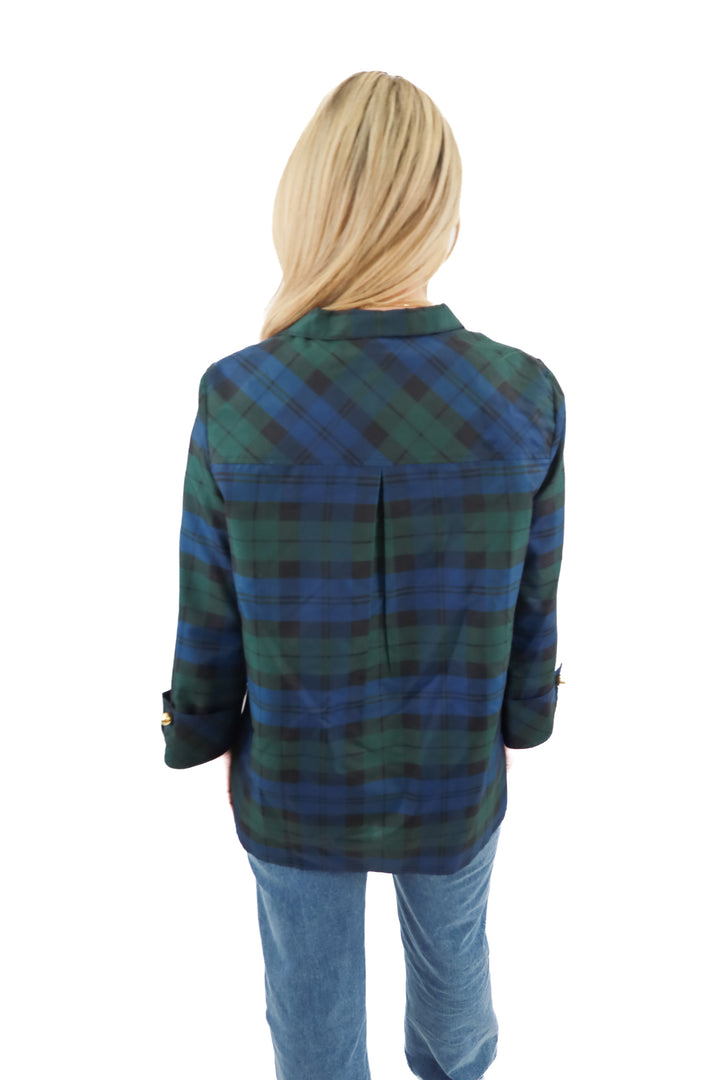 Tuckernuck blue green plaid tunic top (S)