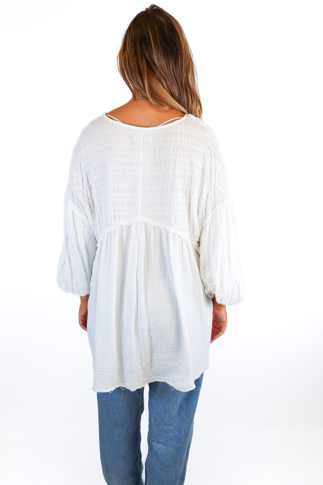 free people white textured peplum top (m)