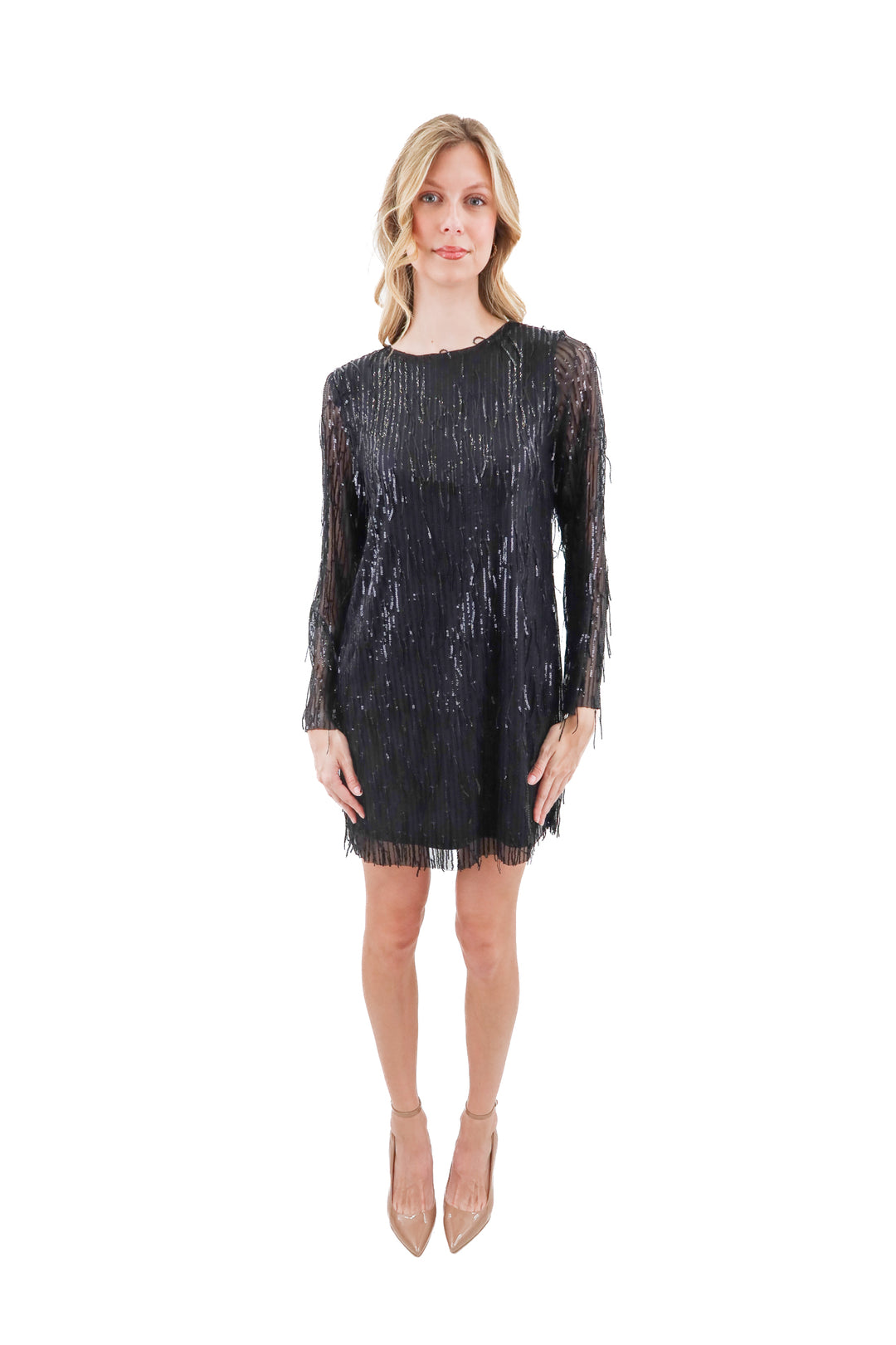 petal and pup black fringe sequin dress (s)