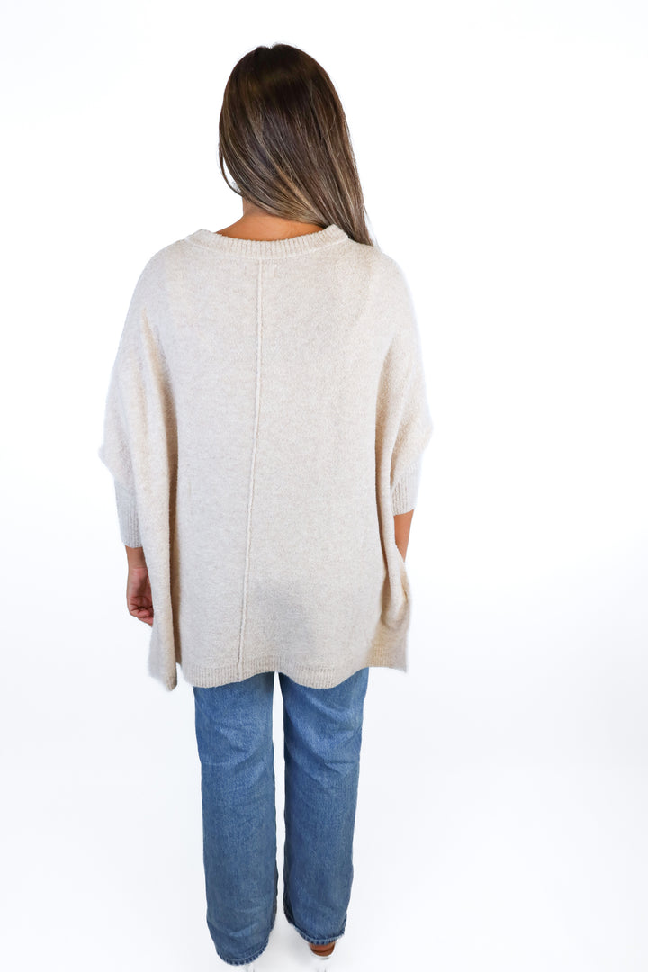 Lou & Grey Oatmeal Quarter Sleeve Sweater Top (XS/S)