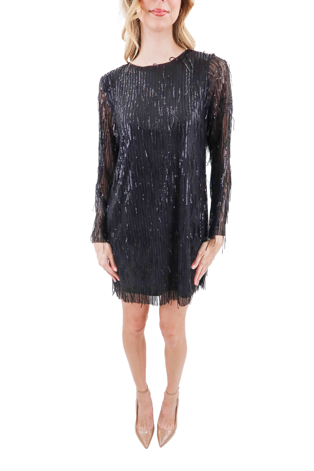 petal and pup black fringe sequin dress (s)