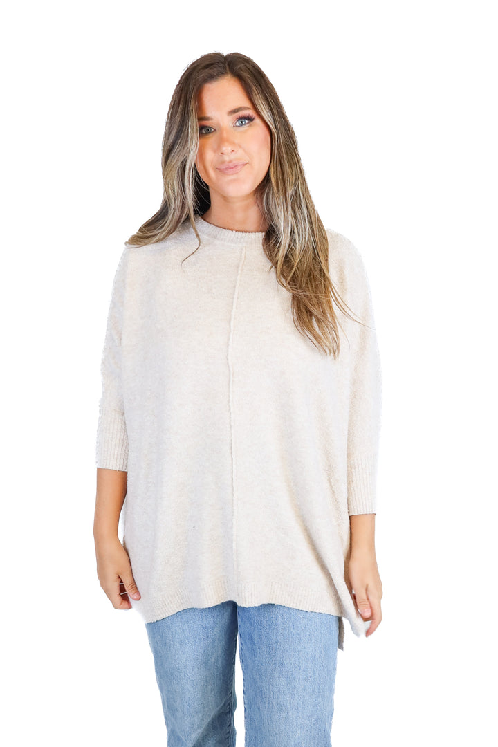 Lou & Grey Oatmeal Quarter Sleeve Sweater Top (XS/S)