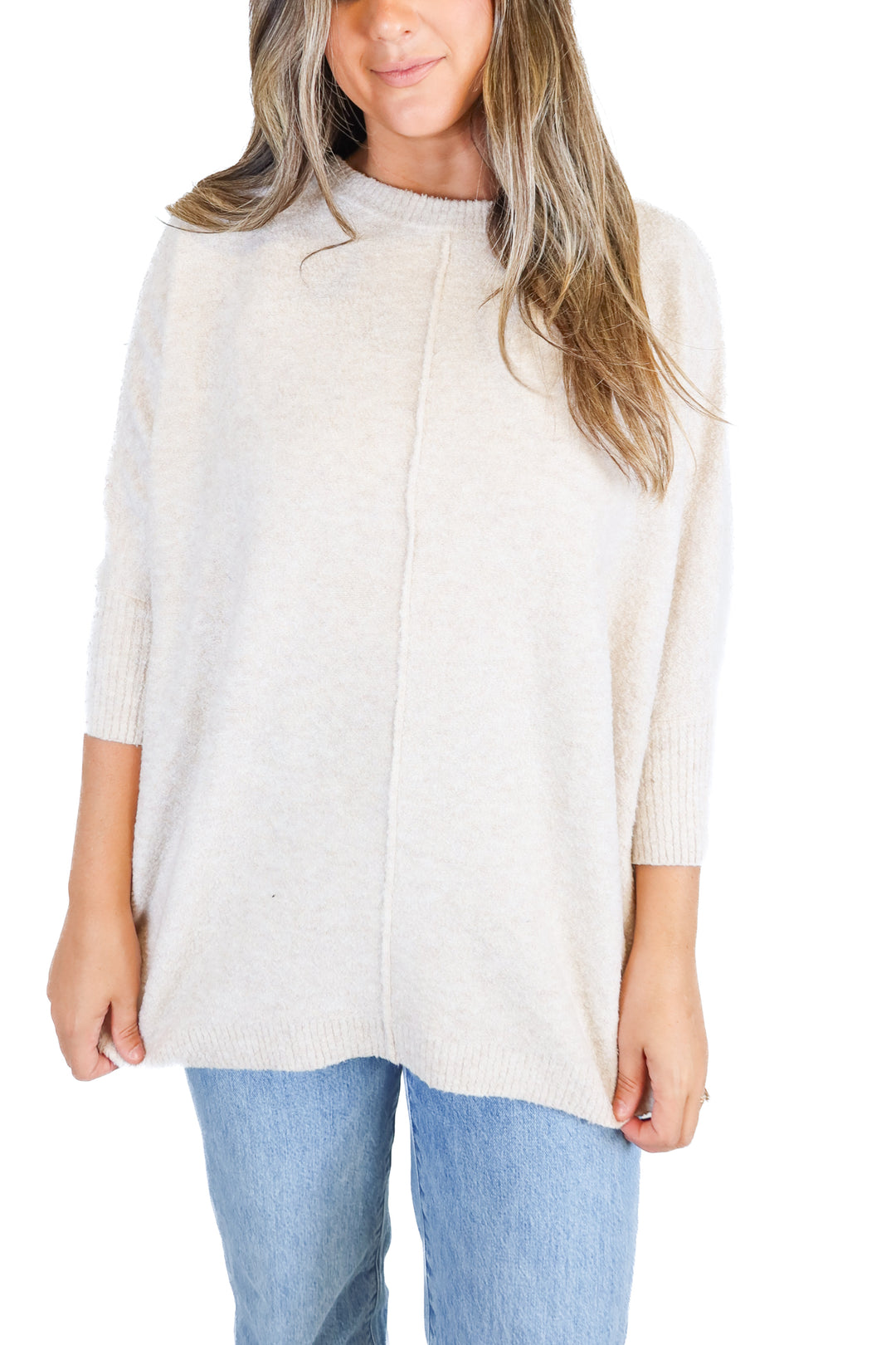 Lou & Grey Oatmeal Quarter Sleeve Sweater Top (XS/S)