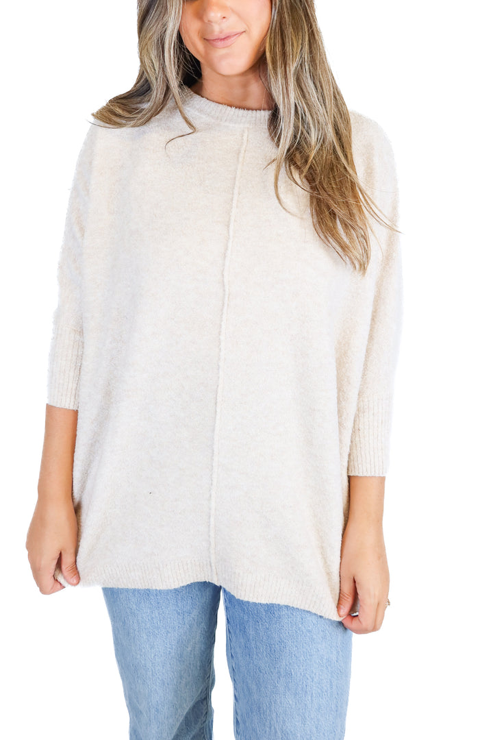 Lou & Grey Oatmeal Quarter Sleeve Sweater Top (XS/S)