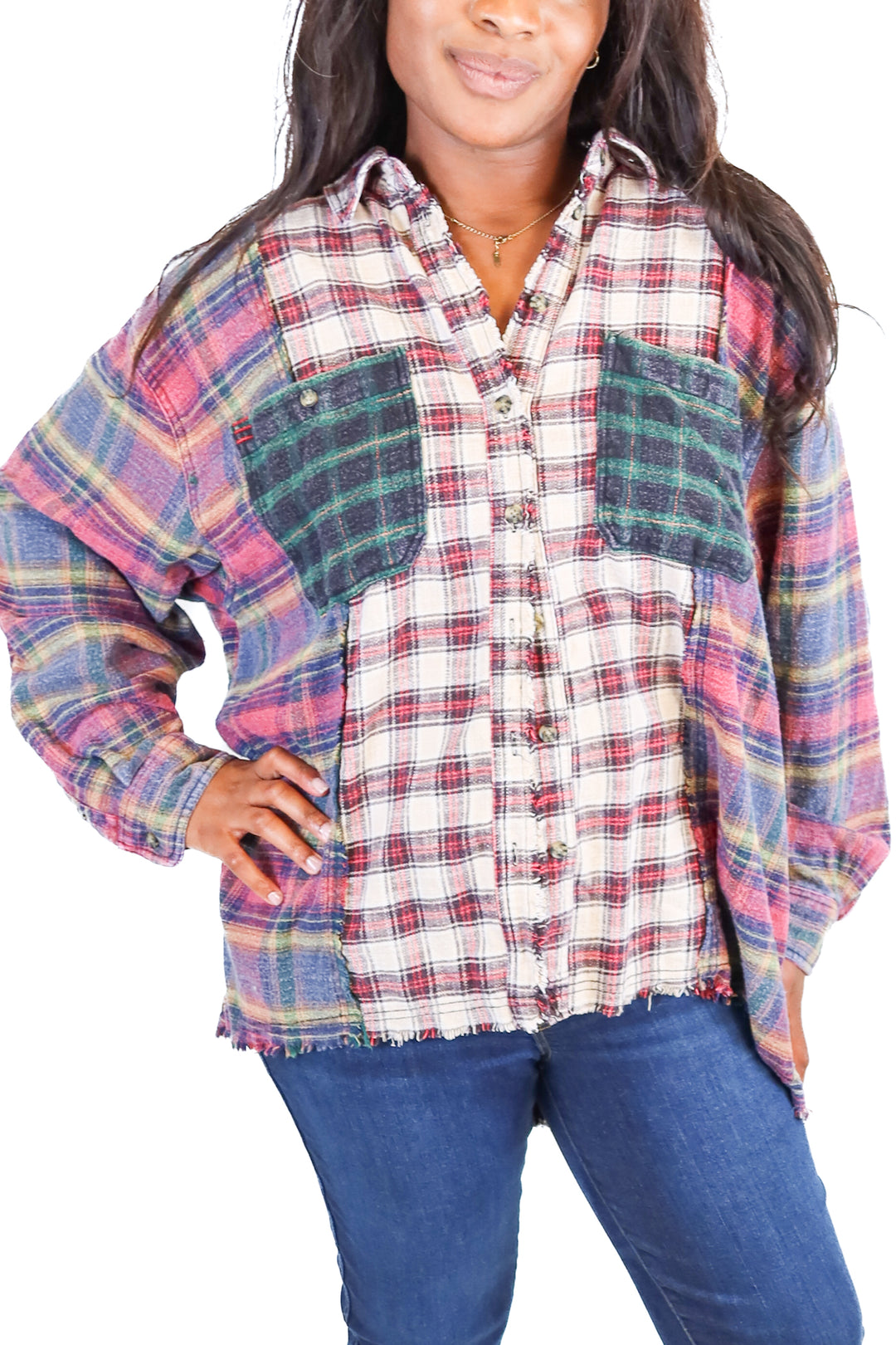 Urban Outfitters multi print plaid button up (L)