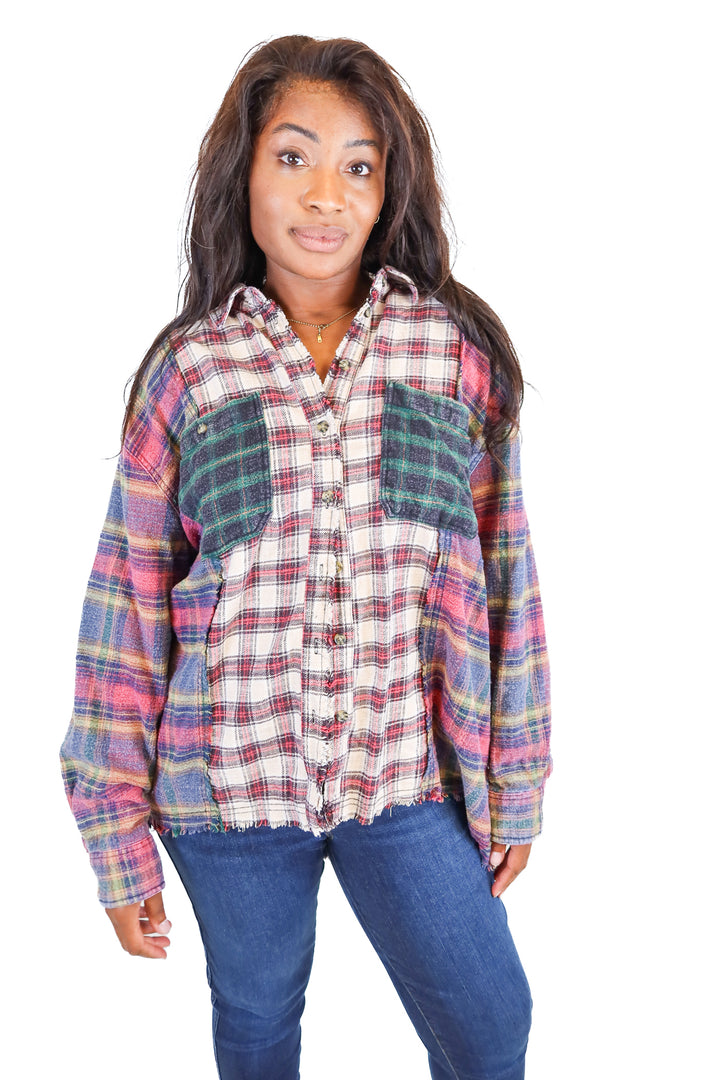 Urban Outfitters multi print plaid button up (L)