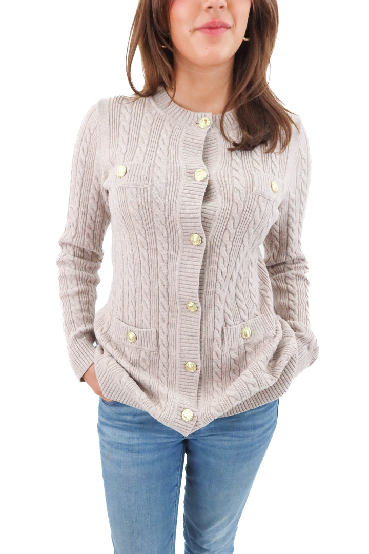ann taylor taupe knit cardigan (m; retail $94)