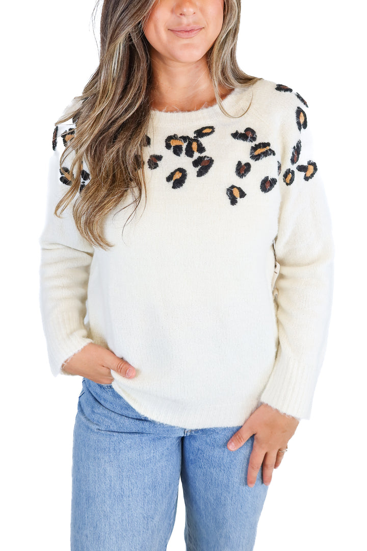 Willow and Clay Cream & Leopard Spotted Sweater Top NWT (M)