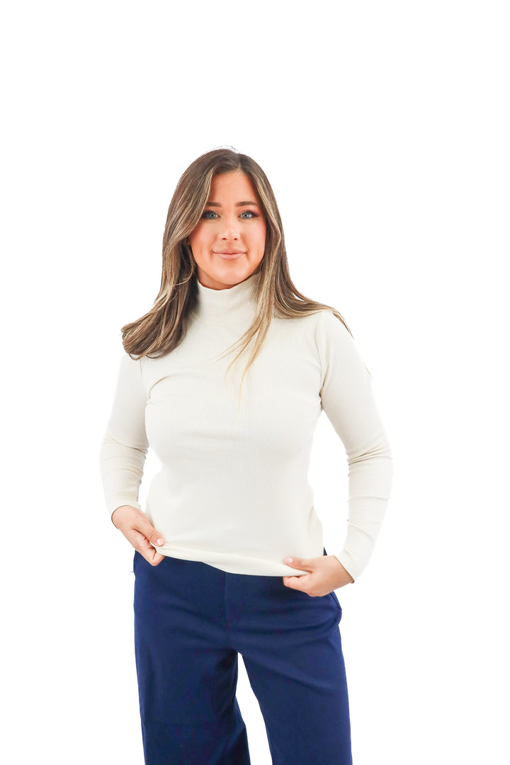 j. crew cream ribbed mockneck long sleeve top with gold buttons (M)