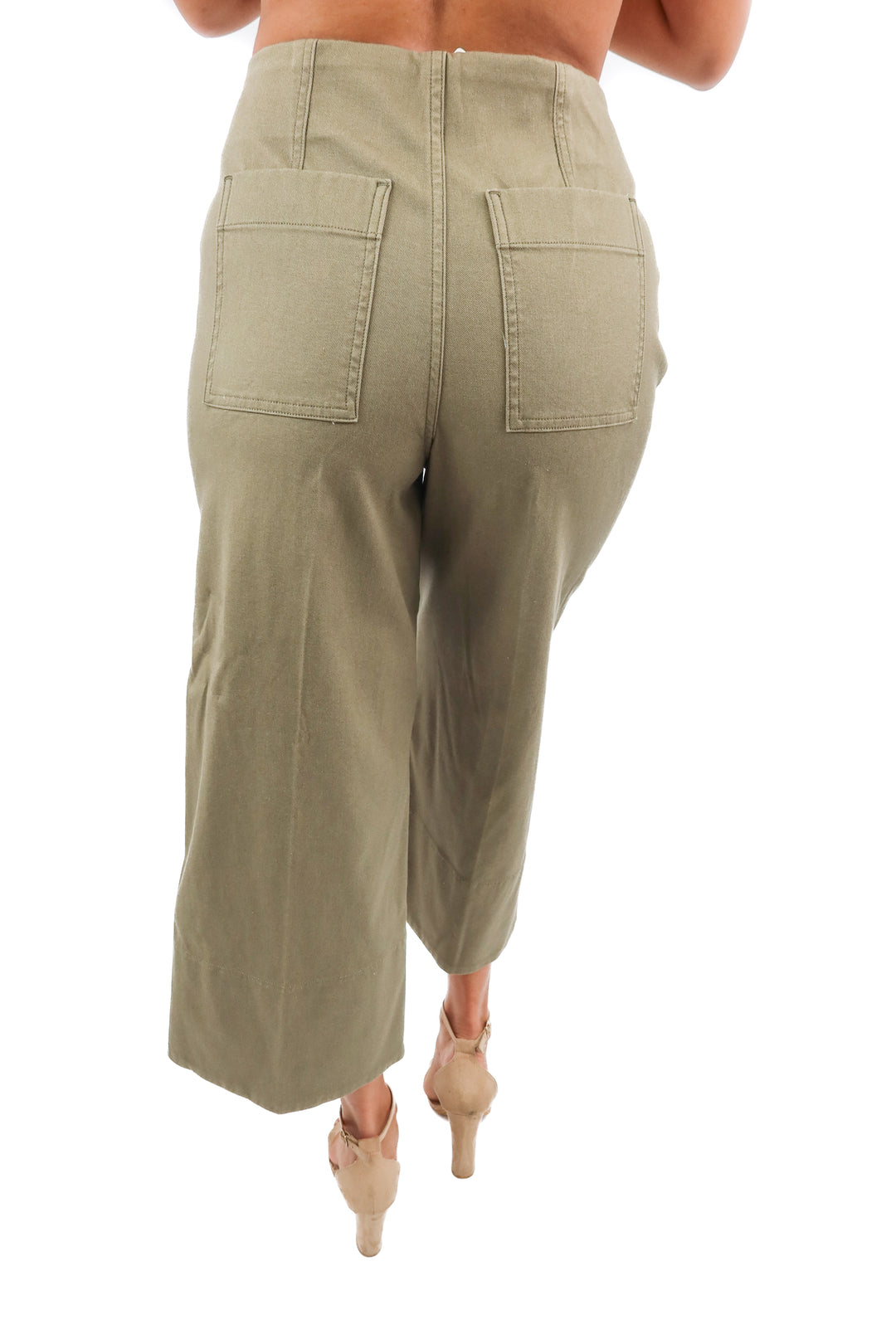 spanx green stretch twill wide leg NWT (M; retail $128)