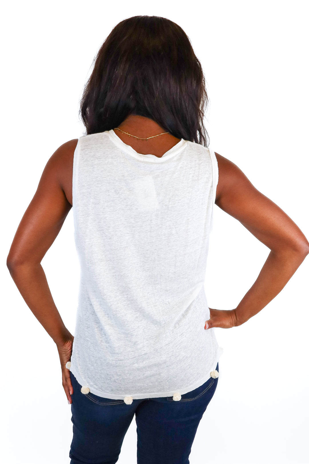 j.crew sleeveless white linen tank with pom poms (m)