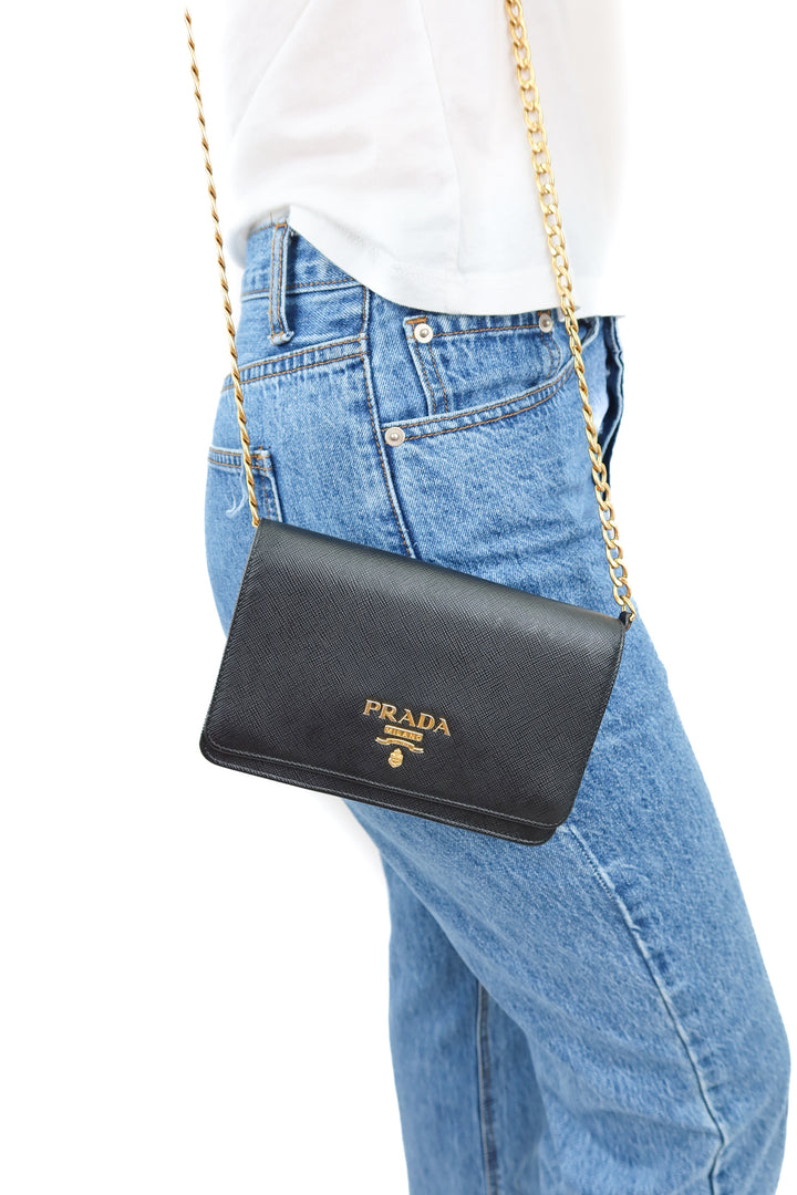 Prada Black Saffiano Leather Med WOC
