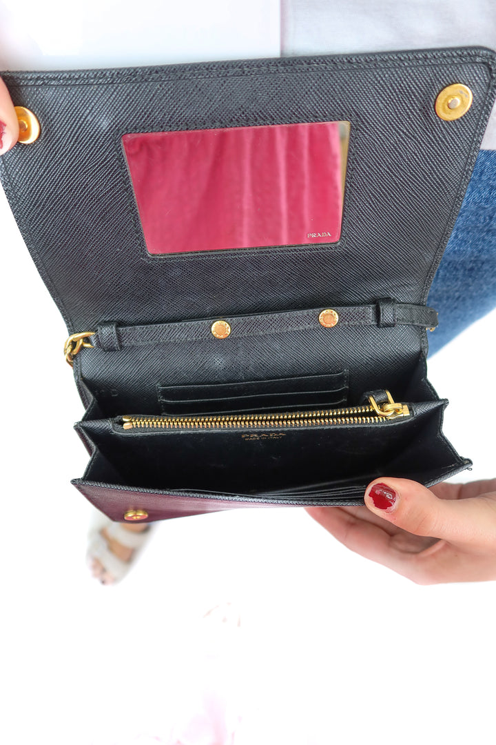 Prada Black Saffiano Leather Med WOC