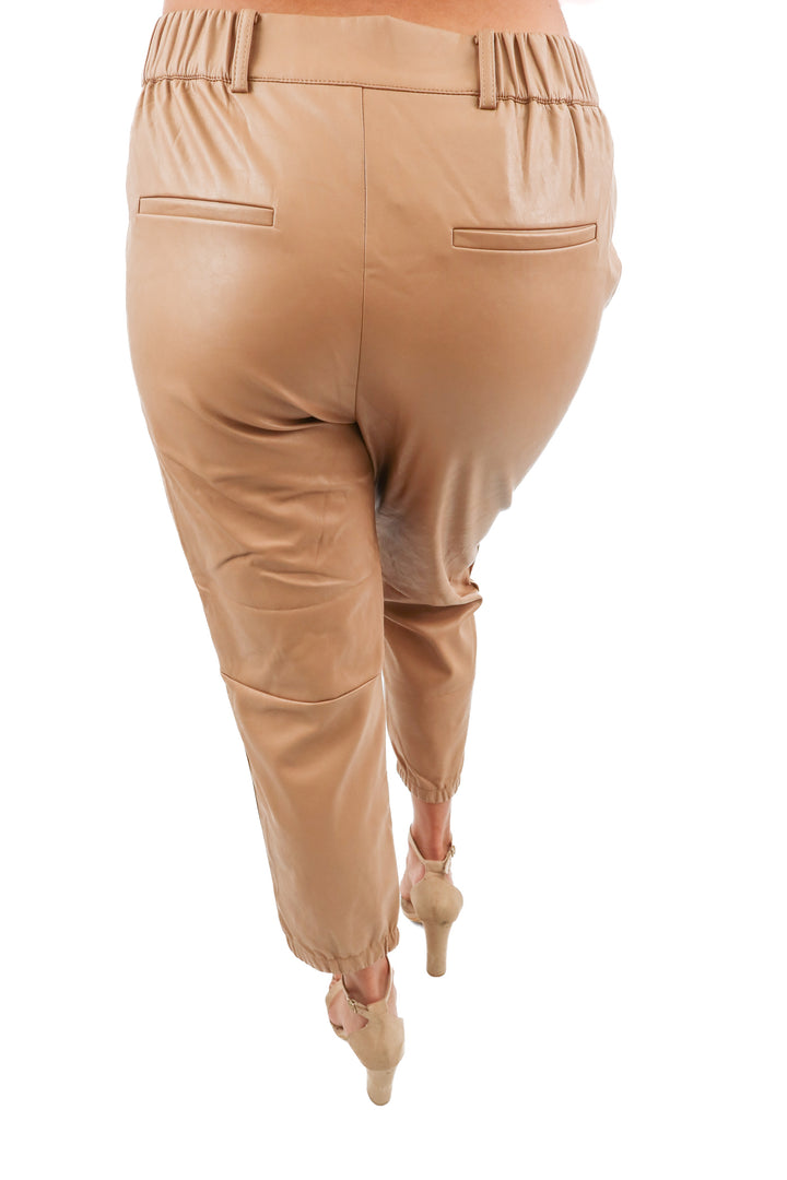 cami nyc tan vegan leather jogger pants (L)