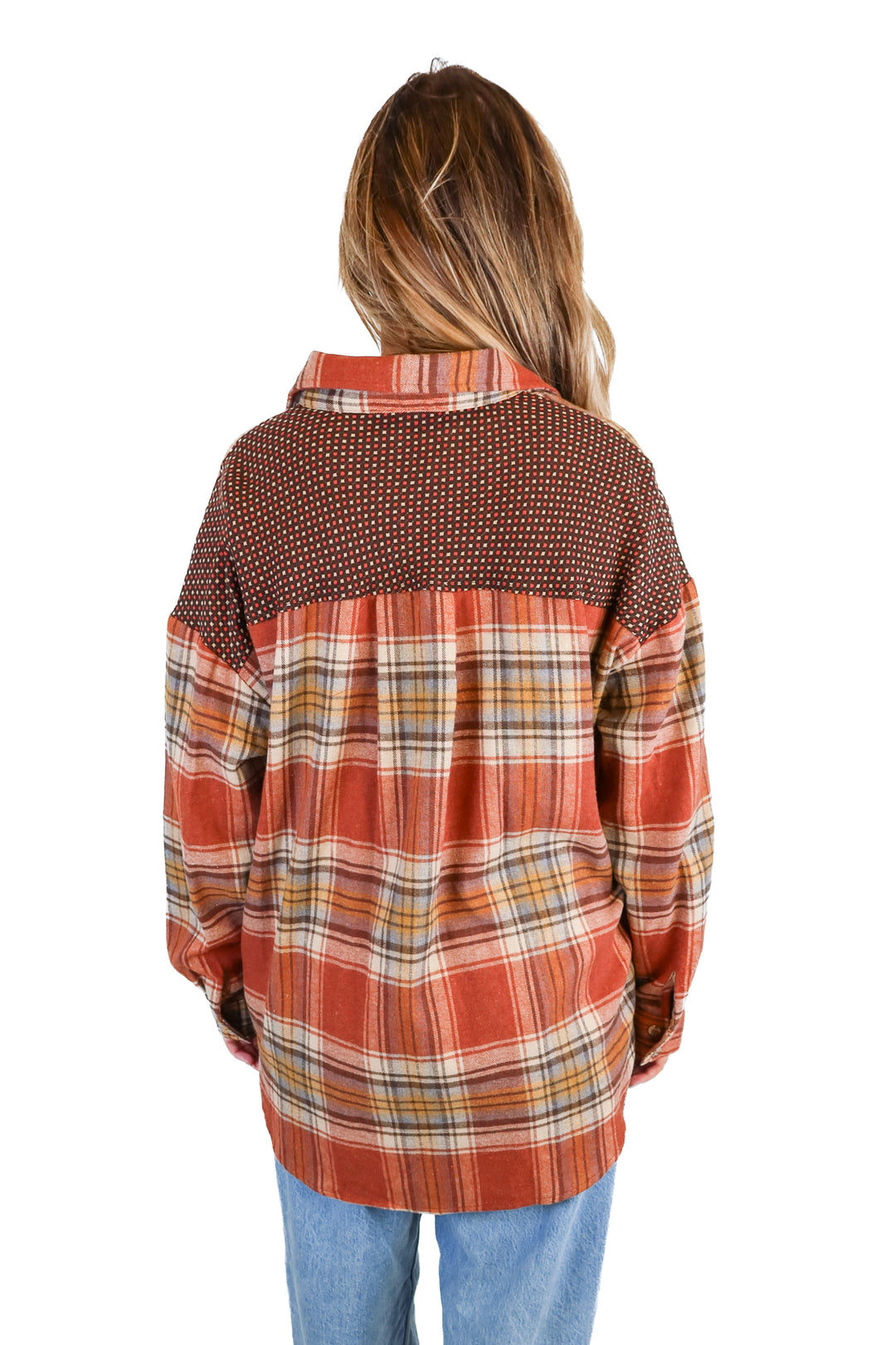 Calista burnt orange/yellow/brown flannel button up (L)