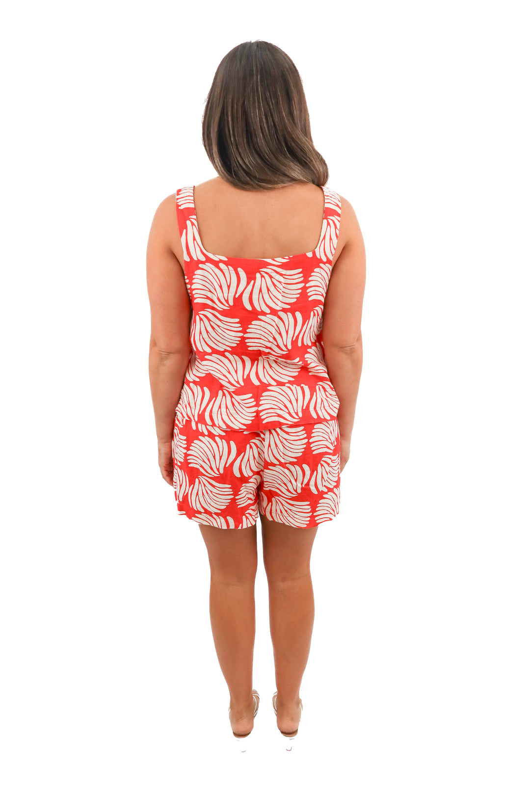 a new day red leaf print top and short set (M/L)