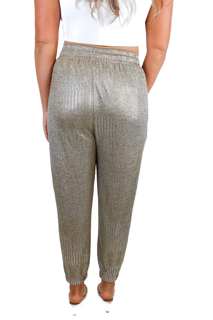 bishop + young gold and silver metallic joggers NWT (M; retail $140)