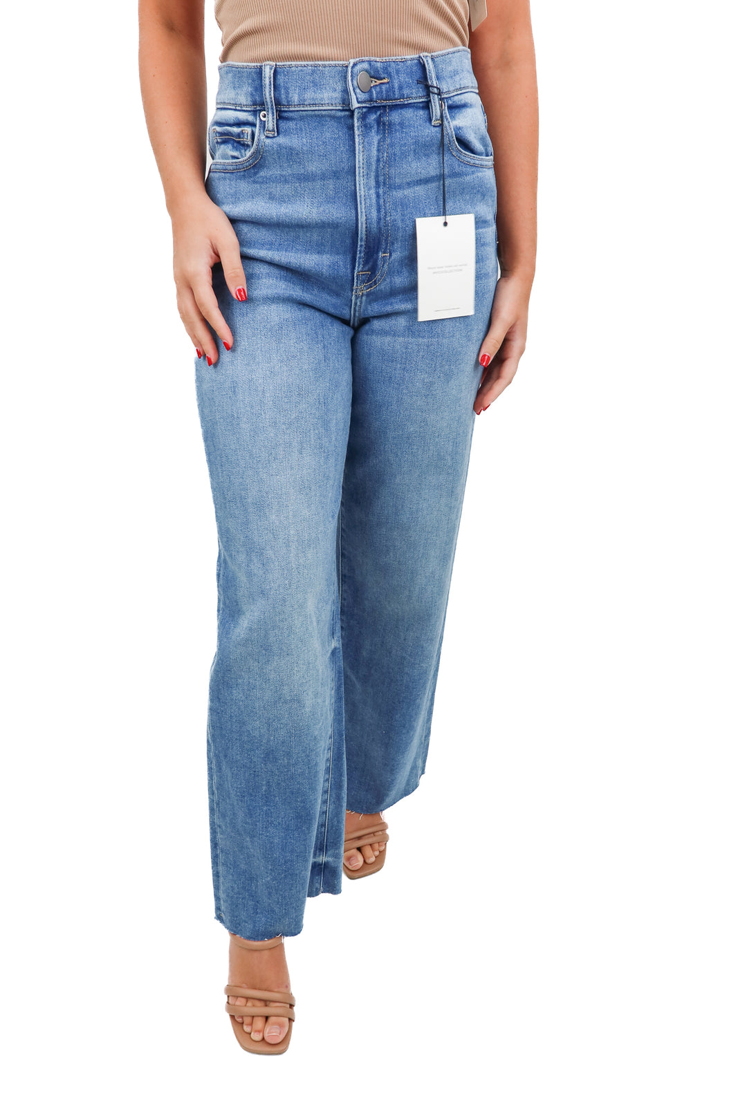 vici light wash wide leg raw hem jeans NWT (27; retail $74)