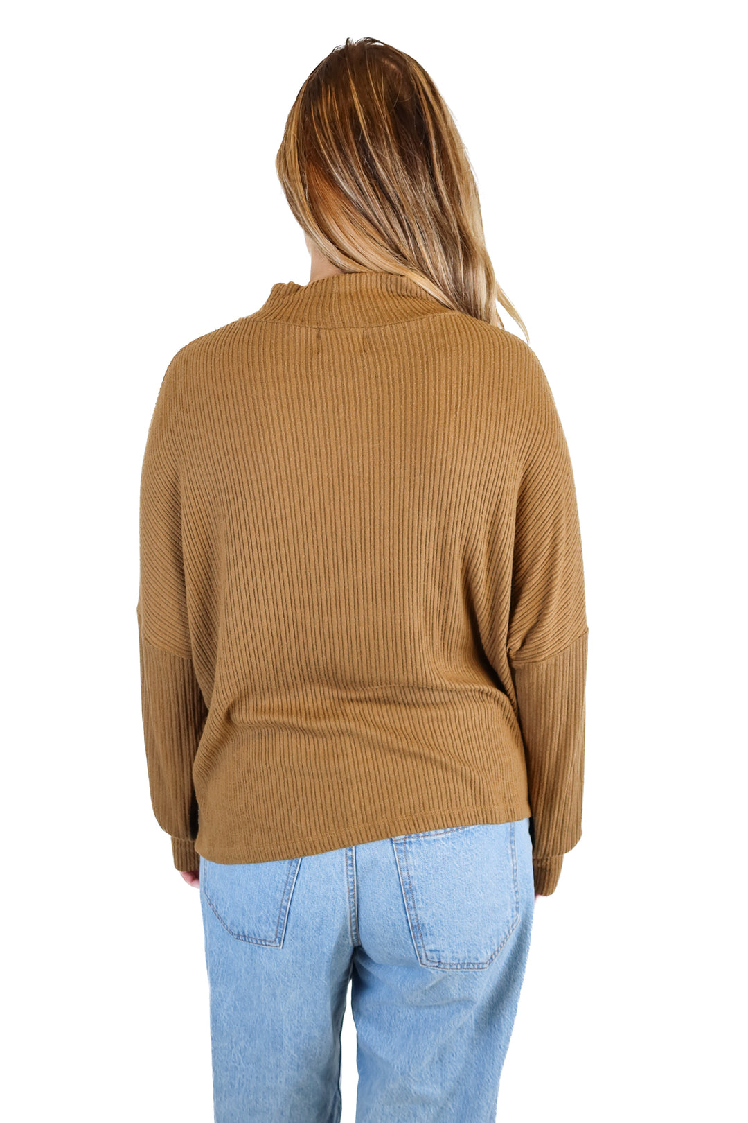 LNA Brown Ribbed Mock-neck Oversized Top (M)
