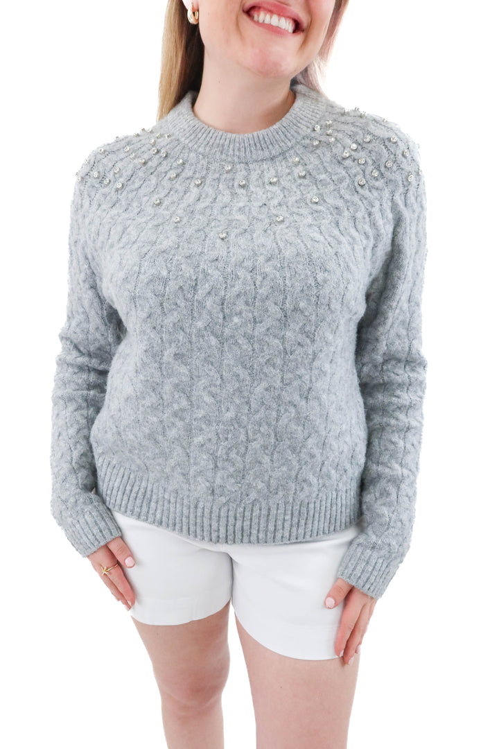 a new day grey sweater w/ crystal embellishments (l)
