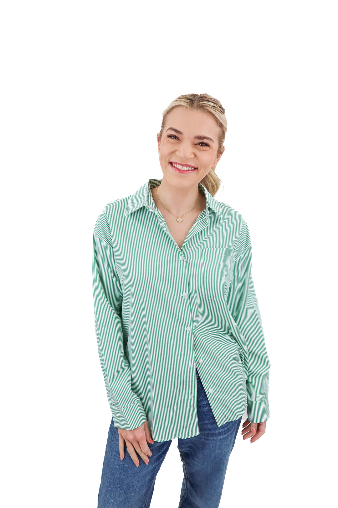 AISEW green pinstripe button up (S)
