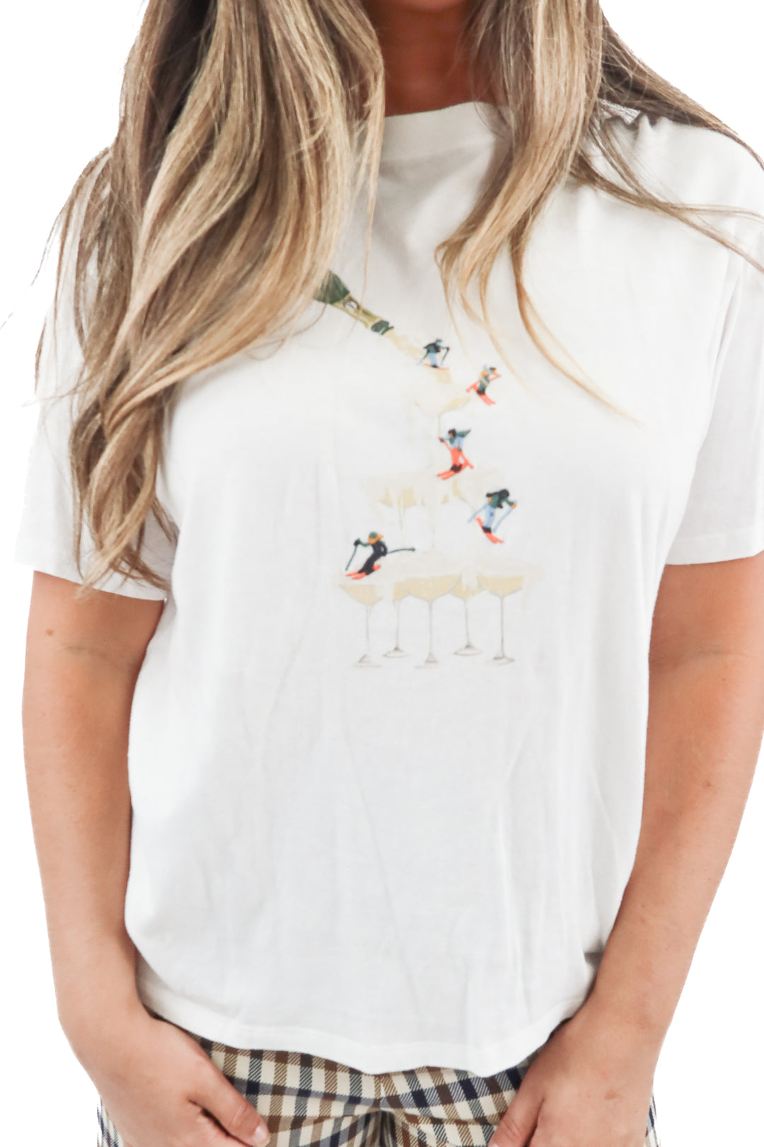 abercrombie & fitch white champagne tower/ski graphic tee (M)