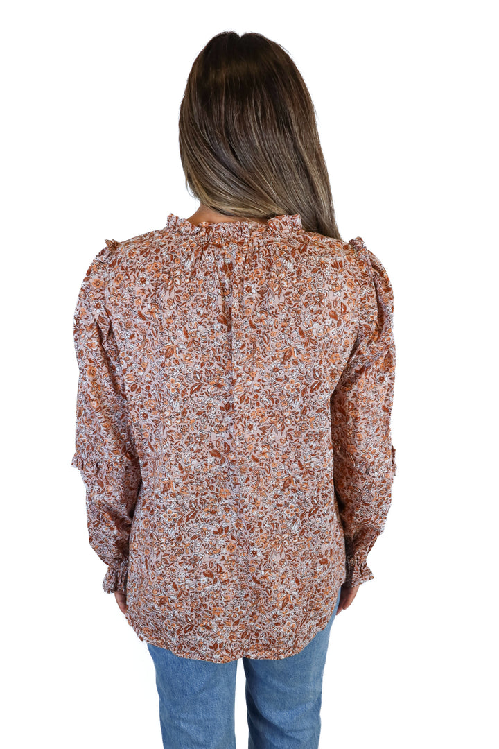 rust floral long sleeve top (L)