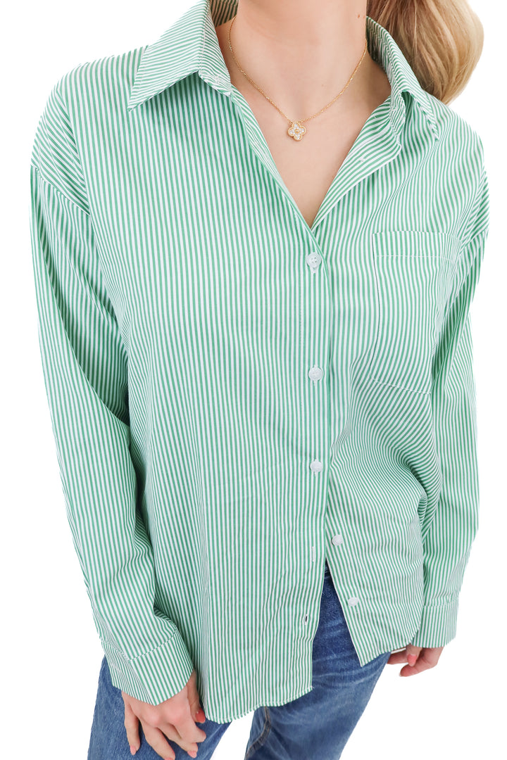 AISEW green pinstripe button up (S)