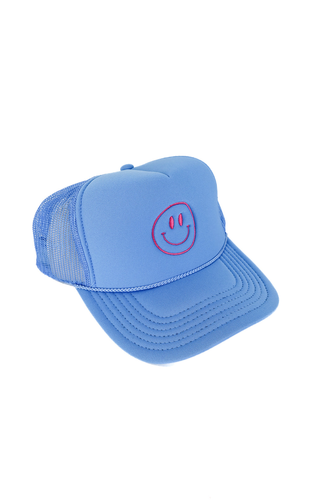 blue/pink smiley trucker hat