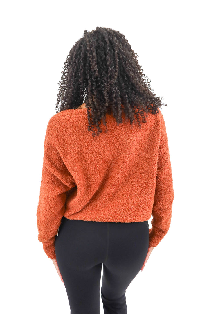 stars above rust burnt orange fuzzy sweater (L)