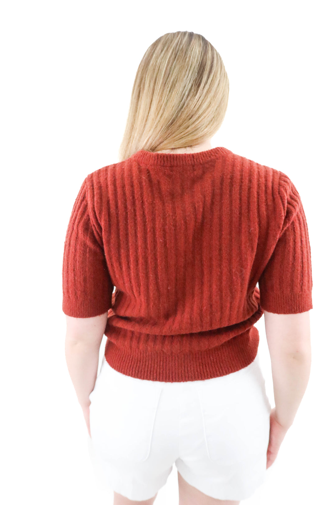 madewell deep rust ribbed merino wool blend cardigan (l)