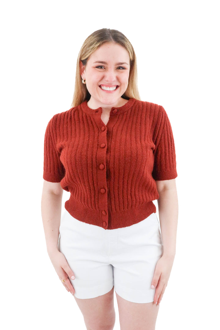 madewell deep rust ribbed merino wool blend cardigan (l)