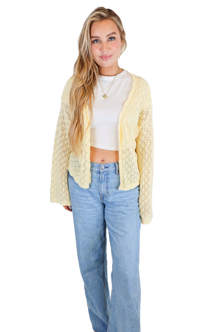 Divided by H&M Butter Yellow Crochet Cardigan (L)