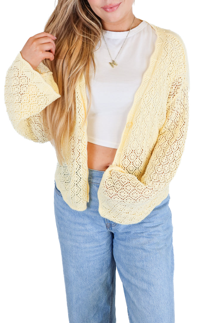 Divided by H&M Butter Yellow Crochet Cardigan (L)