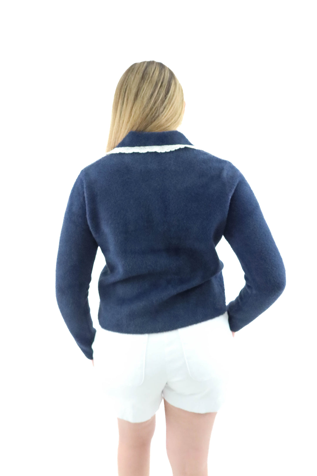 nvlt navy brushed knit sweater w/ peter pan collar (m)