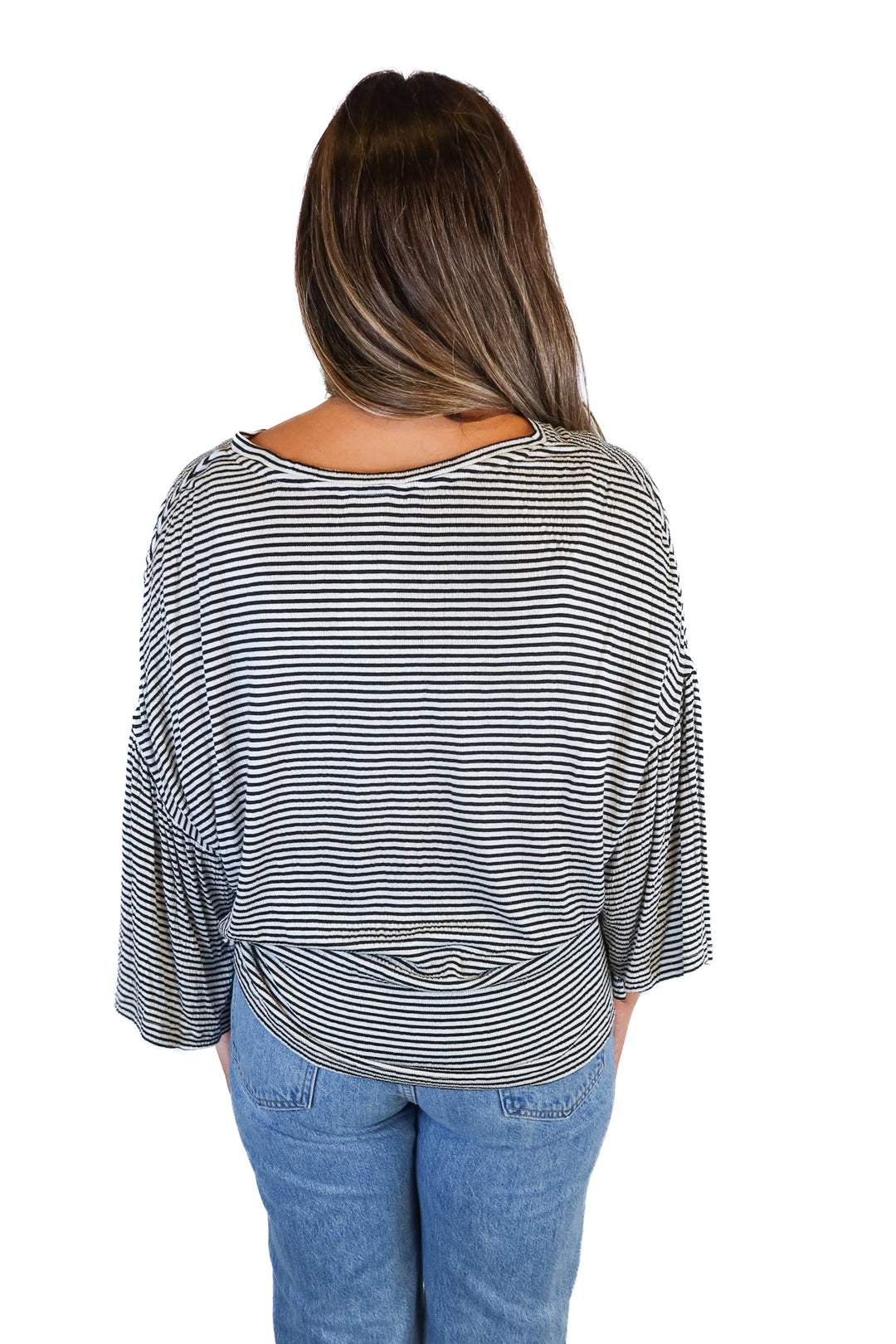 caslon striped peplum sleeve top (m)