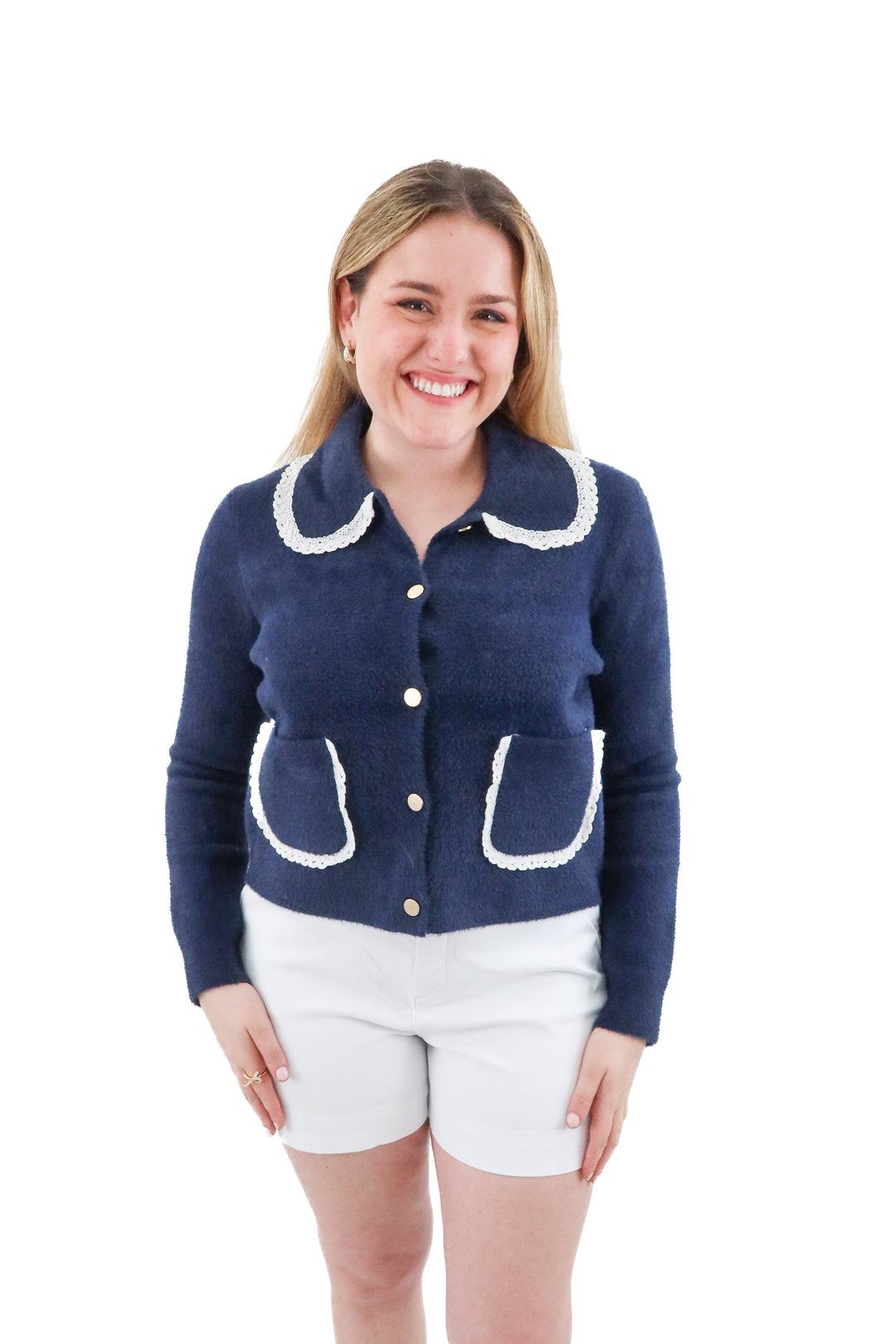 nvlt navy brushed knit sweater w/ peter pan collar (m)