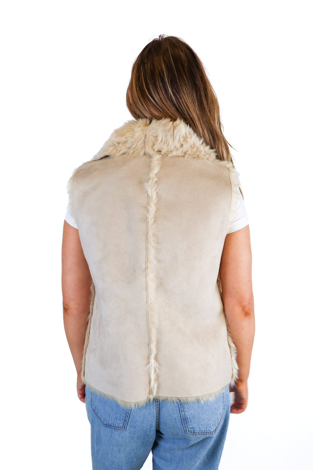 Loft gray/light pink fur vest (S)