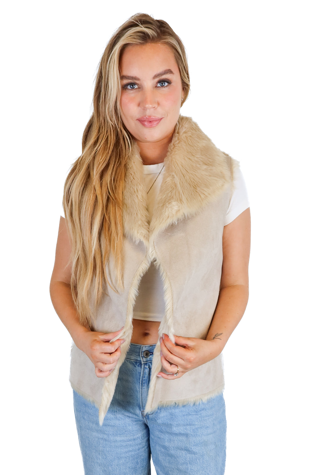 Loft gray/light pink fur vest (S)