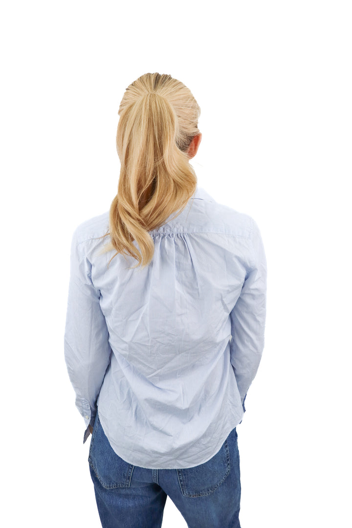 Ann Mashburn blue pinstripe button up (S; retail 225)