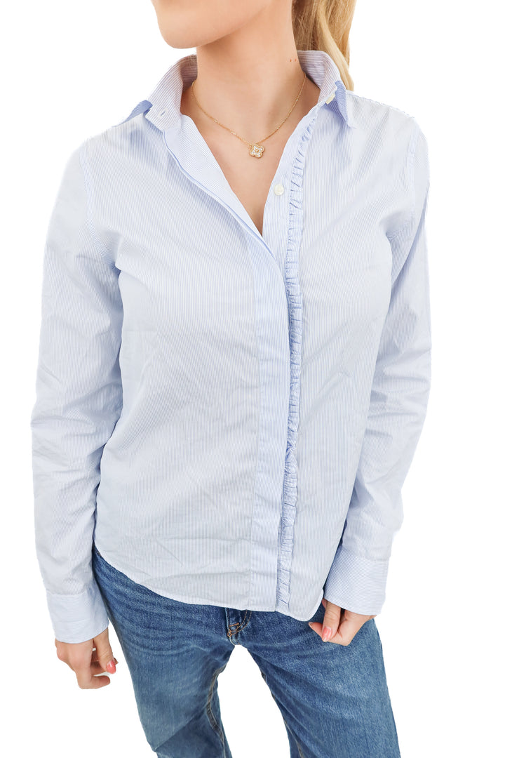 Ann Mashburn blue pinstripe button up (S; retail 225)